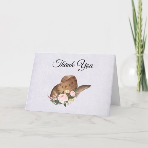 Brown Cowgirl Hat with Pink Flowers Thank You Card