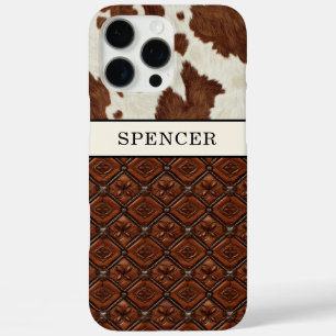 Brown Cowhide and Leather Monogrammed iPhone 16 Pro Max Case
