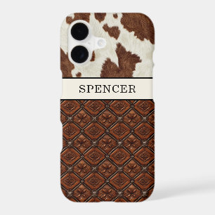 Brown Cowhide and Leather Monogrammed iPhone 17 Case