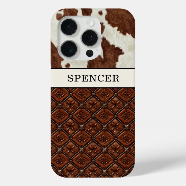 Brown Cowhide and Leather Monogrammed Case-Mate iPhone Case (Back)
