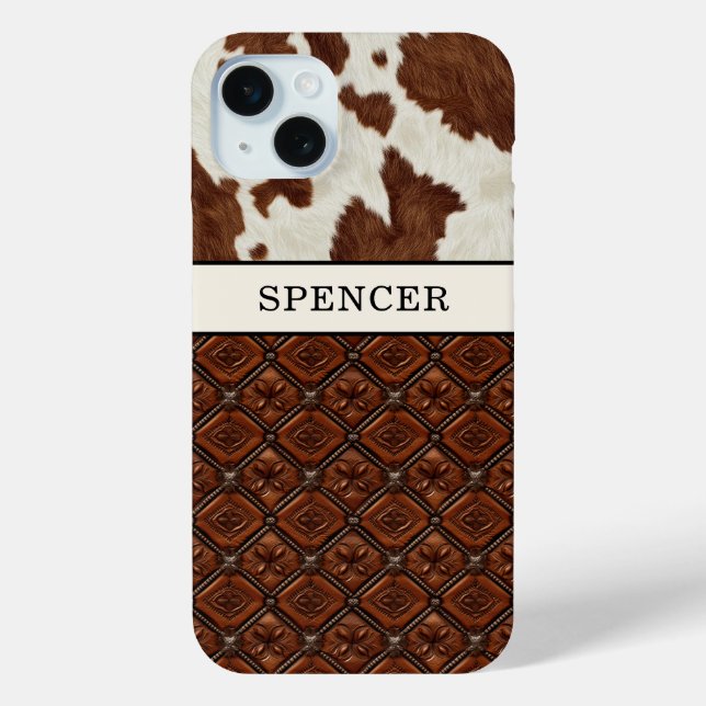 Brown Cowhide and Leather Monogrammed Case-Mate iPhone Case (Back)