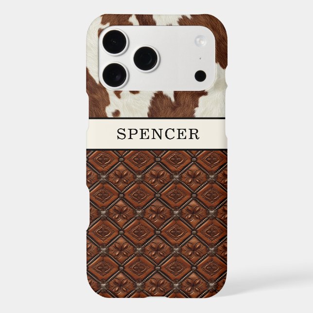 Brown Cowhide and Leather Monogrammed Case-Mate iPhone Case (Back)