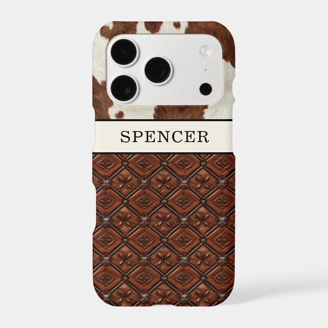 Brown Cowhide and Leather Monogrammed Case-Mate iPhone Case (Back)
