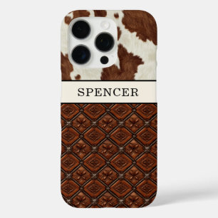 Brown Cowhide and Leather Monogrammed iPhone 16 Pro Case