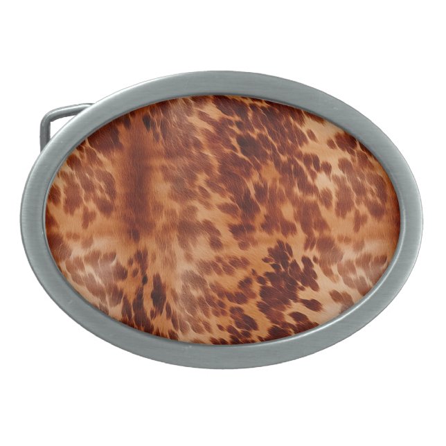 Brown Cowhide Animal Print Belt Buckle (Front)