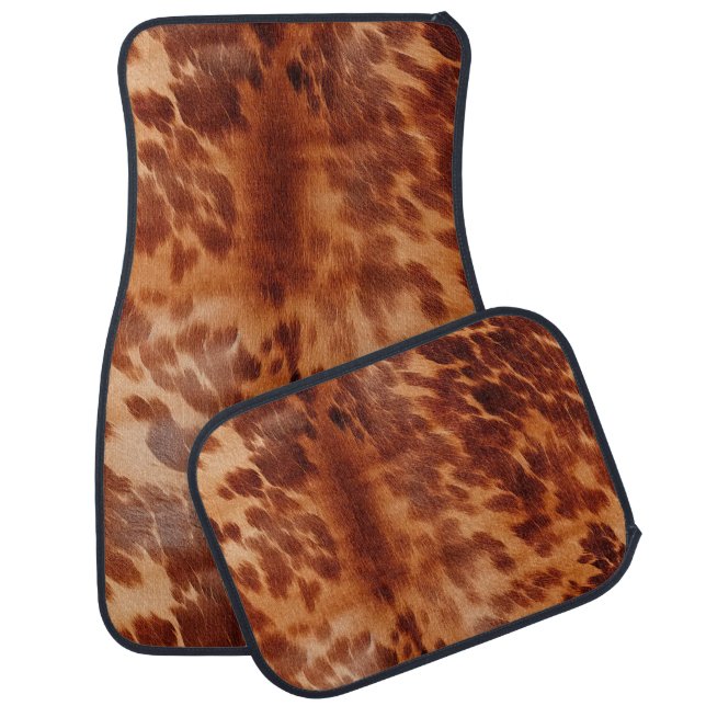 Brown Cowhide Animal Print Car Floor Mat (Set)
