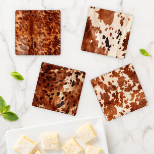 Brown Cowhide Animal Print Coaster Set