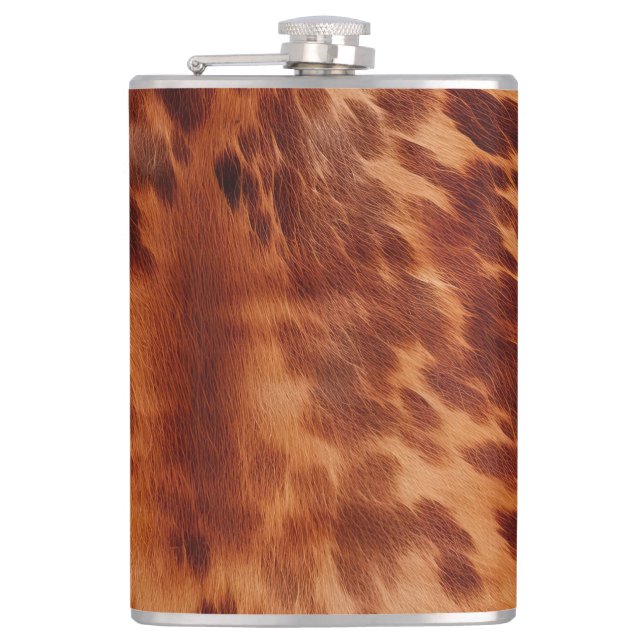 Brown Cowhide Animal Print Flask (Front)