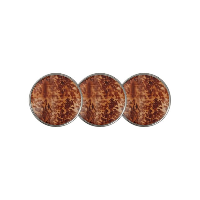 Brown Cowhide Animal Print Golf Ball Marker (3 Up)