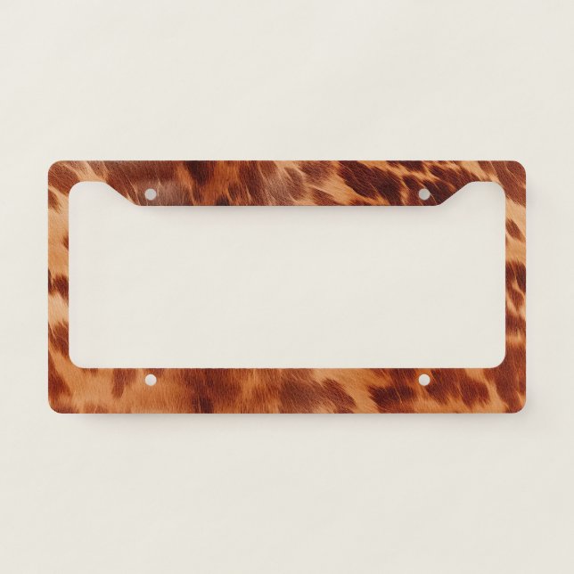 Brown Cowhide Animal Print License Plate Frame (Front)