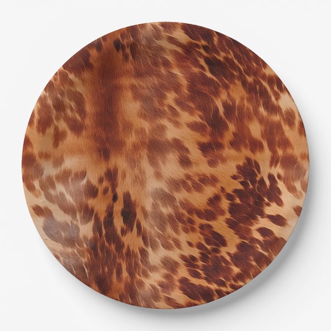 Brown Cowhide Animal Print Paper Plates (Front)