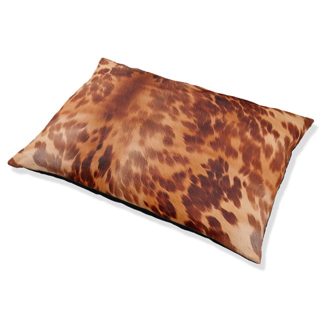 Brown Cowhide Animal Print Pet Bed (Angled)