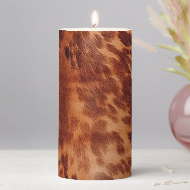 Brown Cowhide Animal Print Pillar Candle (In Situ)