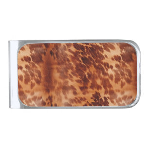 Brown Cowhide Animal Print Silver Finish Money Clip