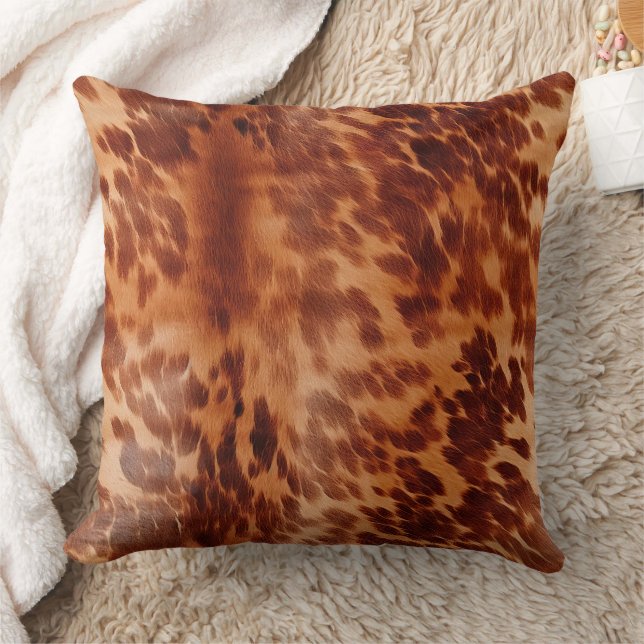 Brown Cowhide Animal Print Throw Pillow (Blanket)