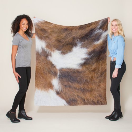 Brown Cowhide Cow Skin Print Pattern Modern Cow Fleece Blanket