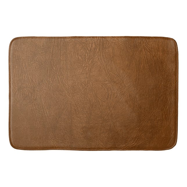 Brown Cowhide Leather Texture Look Bath Mat (Front)