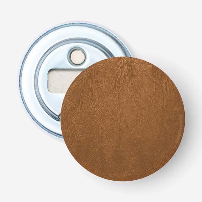 Brown Cowhide Leather Texture Look Bottle Opener (Front)