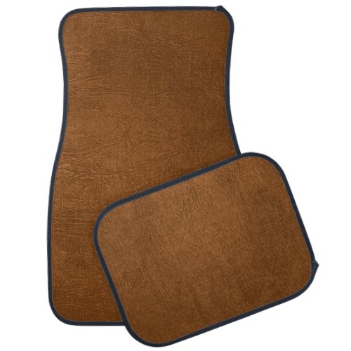 Brown Cowhide Leather Texture Look Car Floor Mat