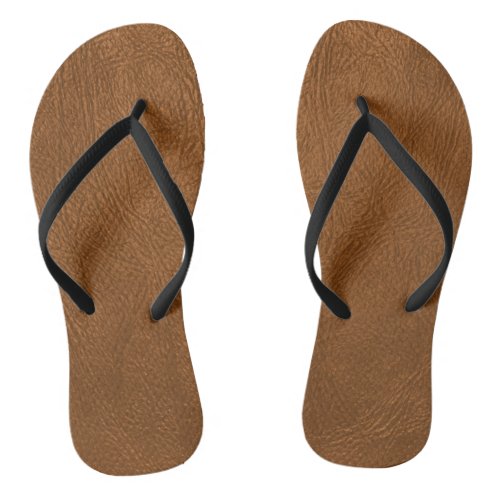 Brown Cowhide Leather Texture Look Flip Flops