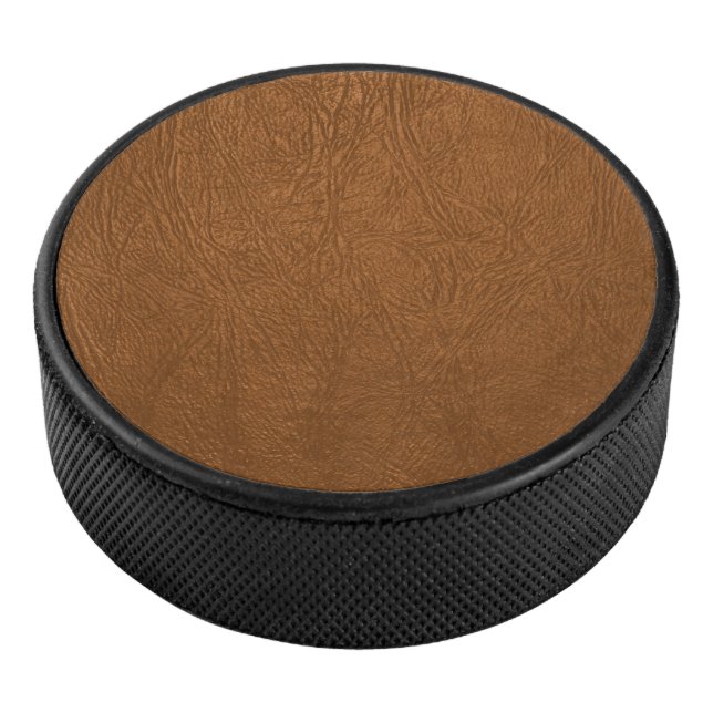 Brown Cowhide Leather Texture Look  Hockey Puck (3/4)