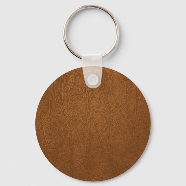 Brown Cowhide Leather Texture Look Keychain (Front)