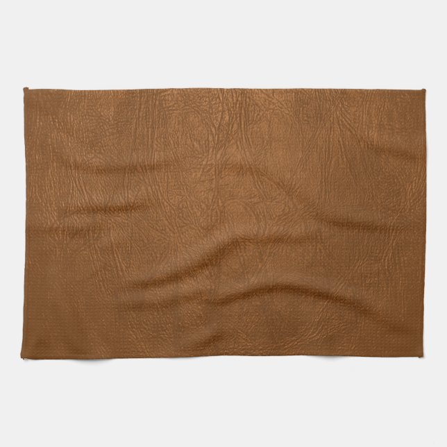Brown Cowhide Leather Texture Look Kitchen Towel (Horizontal)