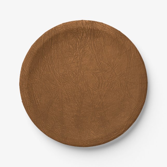 Brown Cowhide Leather Texture Look Paper Plates (Front)