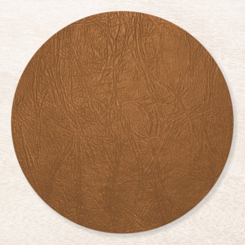 Brown Cowhide Leather Texture Look Round Paper Coaster