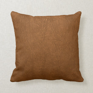 Brown Cowhide Leather Texture Look Throw Pillow