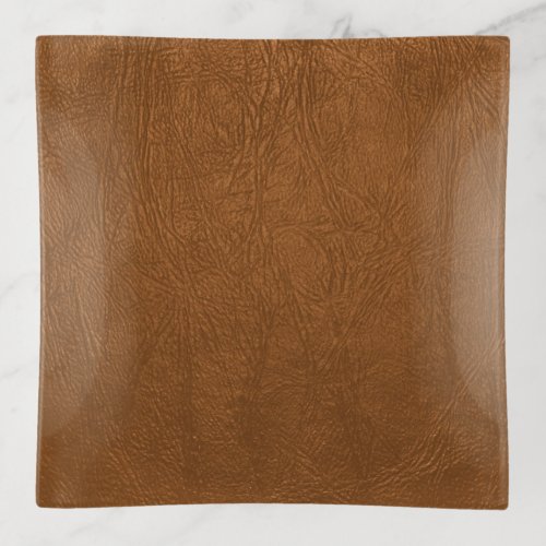 Brown Cowhide Leather Texture Look Trinket Tray