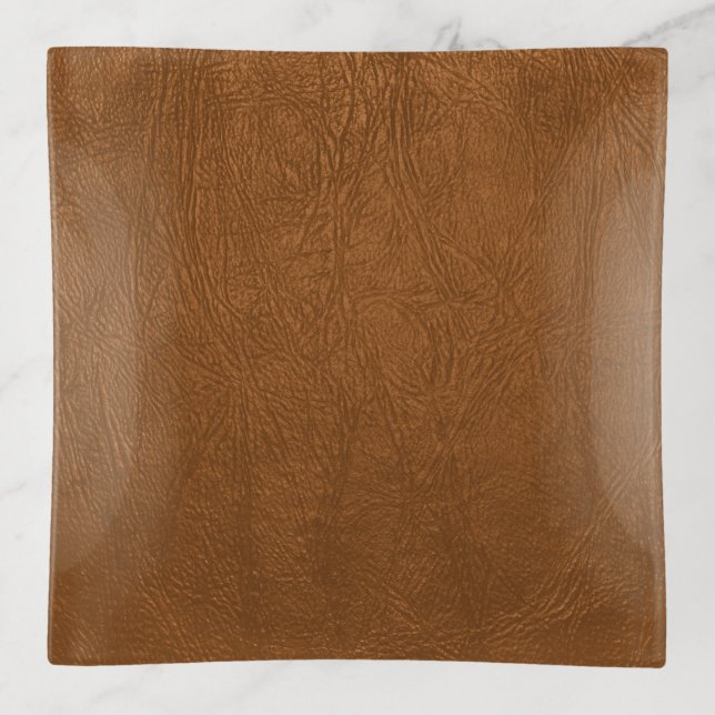 Brown Cowhide Leather Texture Look Trinket Tray (Front)