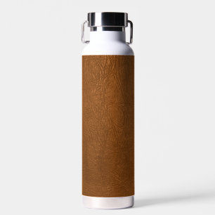 Brown Cowhide Leather Texture Look Water Bottle