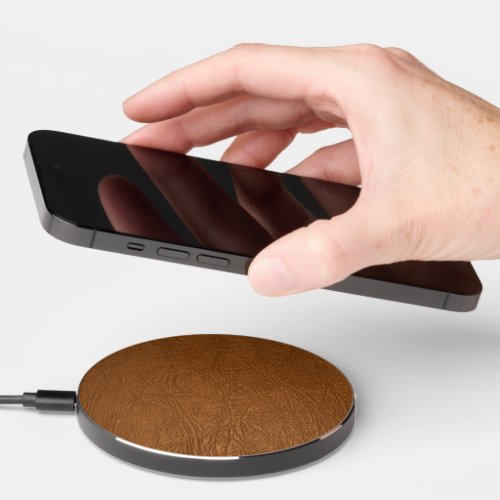 Brown Cowhide Leather Texture Look Wireless Charger