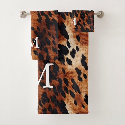 Brown Cowhide Monogram Bath Towel Set