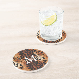 Brown Cowhide Monogram Coaster
