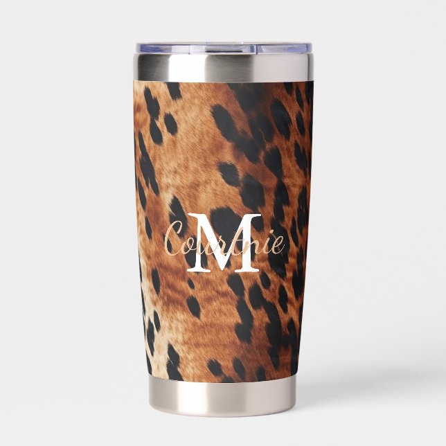 Brown Cowhide Monogram Insulated Tumbler (Front)