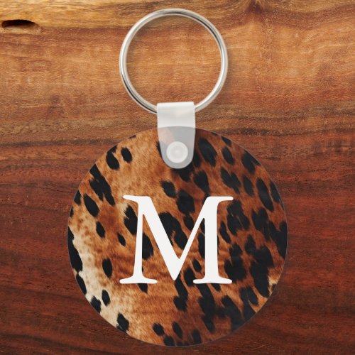 Brown Cowhide Monogram Keychain