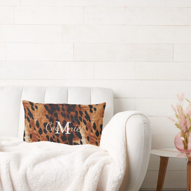 Brown Cowhide Monogram Lumbar Pillow (Couch)