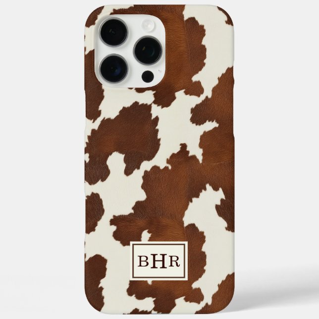 Brown Cowhide Monogrammed Case-Mate iPhone Case (Back)