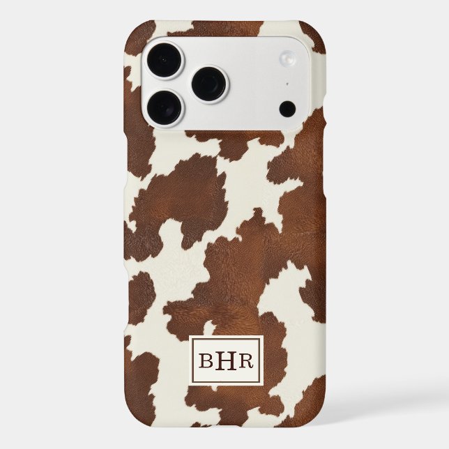 Brown Cowhide Monogrammed Case-Mate iPhone Case (Back)
