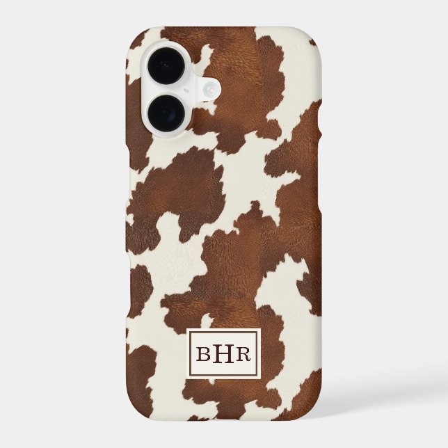 Brown Cowhide Monogrammed Case-Mate iPhone Case (Back)