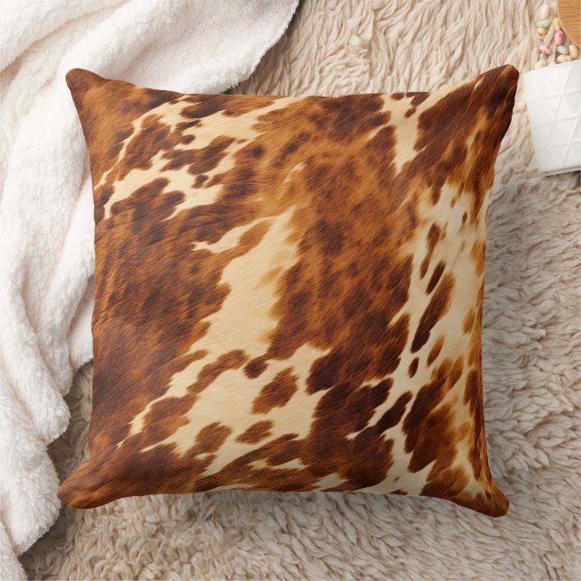 Brown Cowhide Throw Pillow (Blanket)