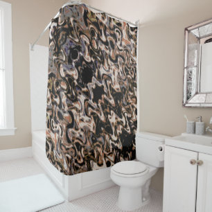 Brown, Cream and Black Abstract Reptilian Pattern Shower Curtain