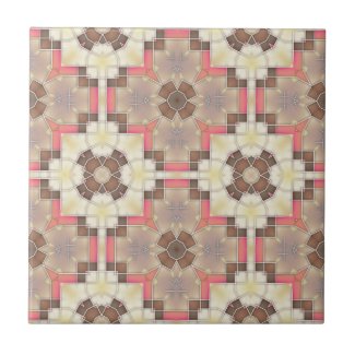 Brown Cream And Pink Geometric Mosaic Pattern Ceramic Tile