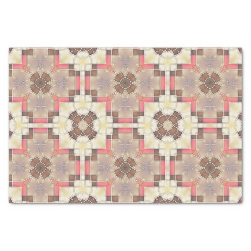 Brown Cream And Pink Geometric Mosaic Pattern Tissue Paper