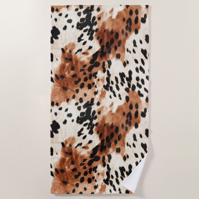 Brown Cream Animal Cowhide Beach Towel (Front)