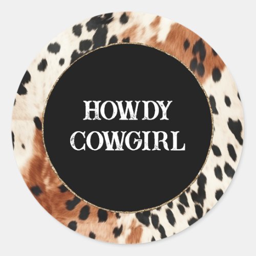 Brown Cream Animal Cowhide Classic Round Sticker