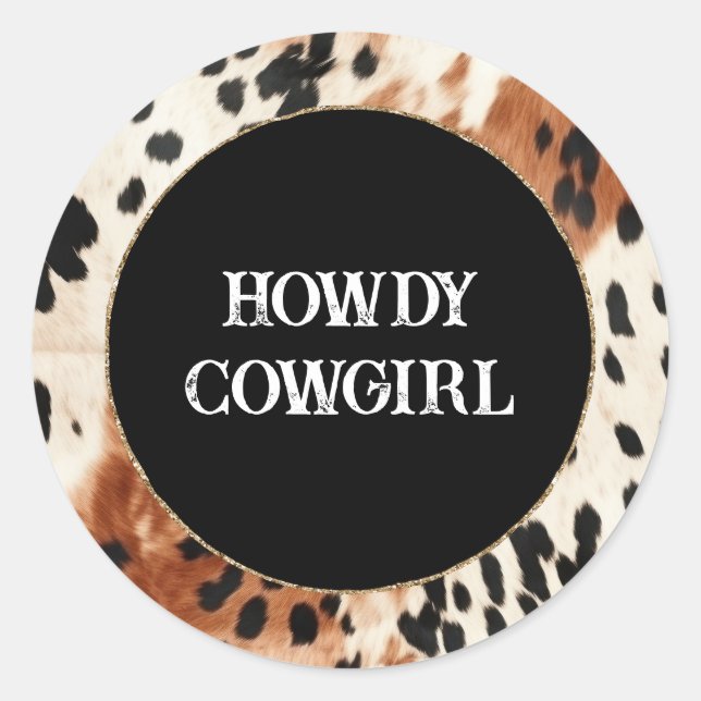 Brown Cream Animal Cowhide Classic Round Sticker (Front)