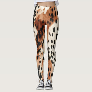 Brown Cream Animal Cowhide Leggings